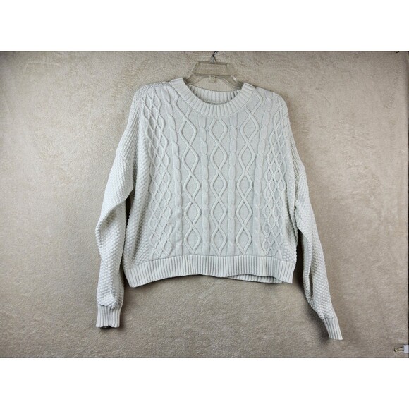 Hollister Chunky Cable-Knit Crew Sweater White Size M - Picture 1 of 3